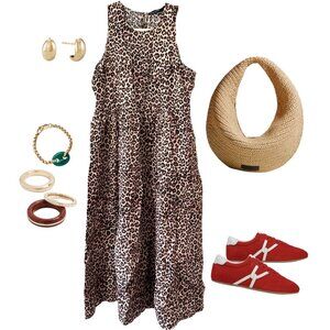 DECJUBA I Size 10 Animal Print Midi Dress I Sleeveless Tiered Summer Dress